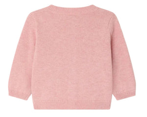 A Baby Girls' Claudie Cardigan with Hand-Embroidered Cherries by Bonpoint is shown laid flat, back facing up, against a white background.