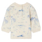 The Bonpoint Baby Boys' and Boys' Dady Sweatshirt features a blue island print with palm trees and ocean illustrations, light blue polka dots, and a back button closure. Made from soft organic cotton fleece for ultimate comfort.