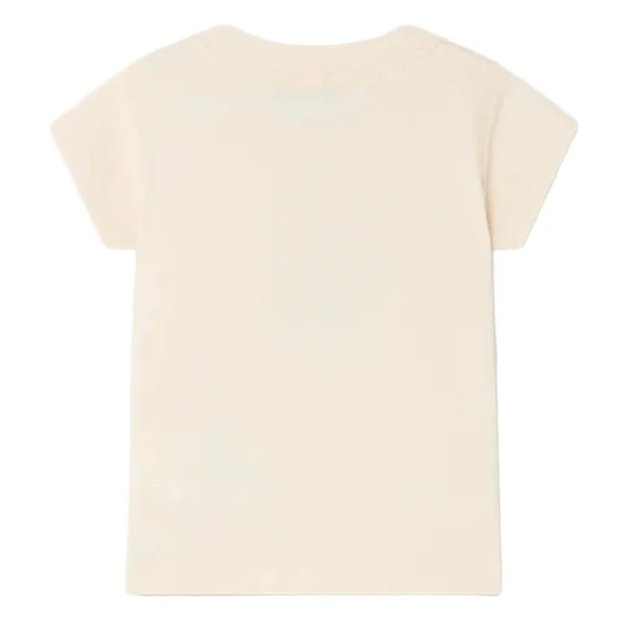 The Bonpoint Baby Boys' Tom T-Shirt, a plain short-sleeved beige tee made from soft cotton jersey, is shown laid flat with the back side facing up.