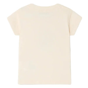 The Bonpoint Baby Boys' Tom T-Shirt, a plain short-sleeved beige tee made from soft cotton jersey, is shown laid flat with the back side facing up.
