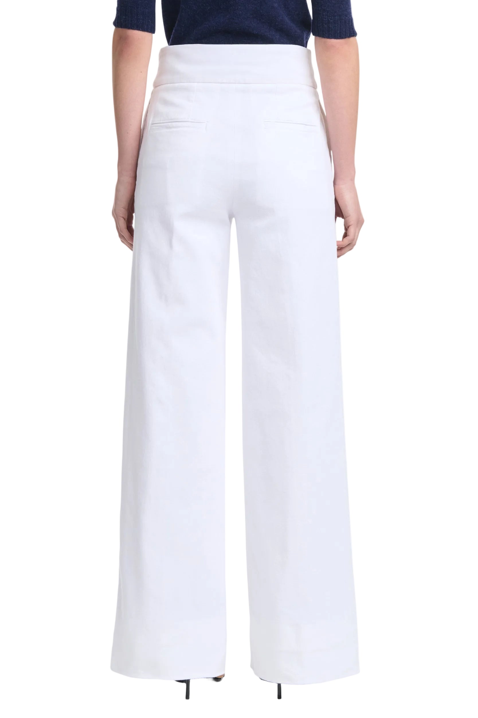Person shown from the back against a plain background wearing the Altuzarra Rudy Pant, which features a high-waisted, wide-leg silhouette, paired with a dark top.