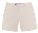 A pair of Sid Mashburn Garment Dyed Sport Shorts in beige lightweight cotton twill on a white background.