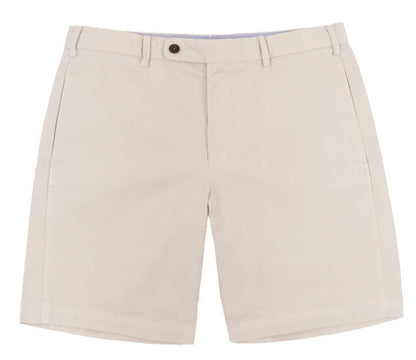 A pair of Sid Mashburn Garment Dyed Sport Shorts in beige lightweight cotton twill on a white background.