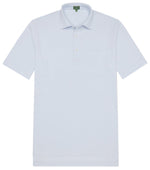 Plain white Sid Mashburn Short-Sleeved Polo with collar, Trocas shell buttons, and a front pocket displayed against a neutral background.