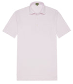 Sid Mashburn short-sleeved light pink Peruvian pima pique polo shirt with a collar, buttons at the neck, and a chest pocket on a white background.