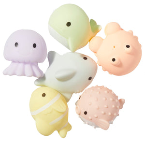 Sunnylife Sea Animal Splash Toys featuring six pastel-colored sea creatures, including a jellyfish, whale, dolphin, fish, and pufferfish.