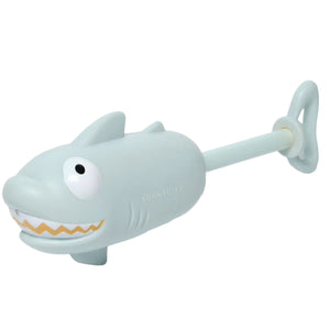 Introducing the Sunnylife Animal Soaker Shark in pastel blue, equipped with cartoon eyes and a playful back key. This ultimate water squirter is the perfect summer accessory for endless fun.
