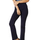 Someone wearing a denim shirt, Ann Mashburn's Faye Flare Cropped Ponte Knit Pant, and leopard-print shoes stands against a plain background.