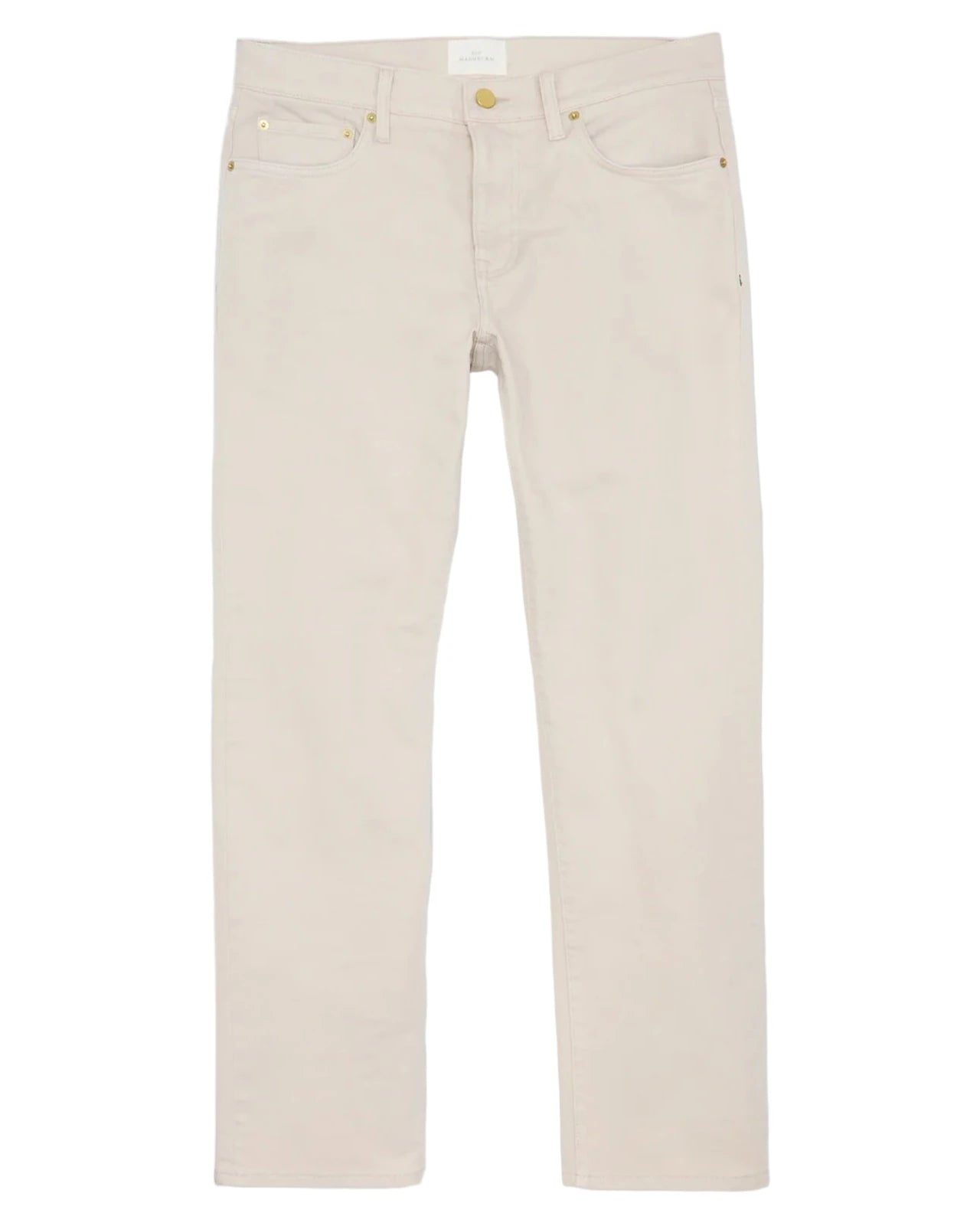 The Sid Mashburn Clift Straight Leg Jean in light beige stretch denim features a five-pocket design and belt loops, displayed flat on a white background.