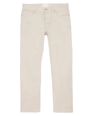 The Sid Mashburn Clift Straight Leg Jean in light beige stretch denim features a five-pocket design and belt loops, displayed flat on a white background.