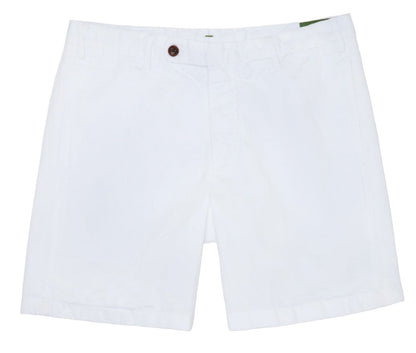 A pair of Sid Mashburn Garment Dyed Sport Short by Sid Mashburn with belt loops, a single brown button, and a lightweight cotton twill fabric with a 7" inseam.