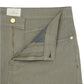 Close-up of olive green Canvas Slim Straight 5-Pocket Pant by Sid Mashburn with visible zipper and button fastenings. The label reads "Sid Mashburn." Gold rivets on pockets highlight the textured crunchiness of the cotton and canapa blend fabric.