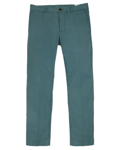 The Sid Mashburn Garment-Dyed Field Pant, shown on a plain white background, features a teal hue, straight-leg cut, and durable cotton twill construction with a button and zip fly closure.