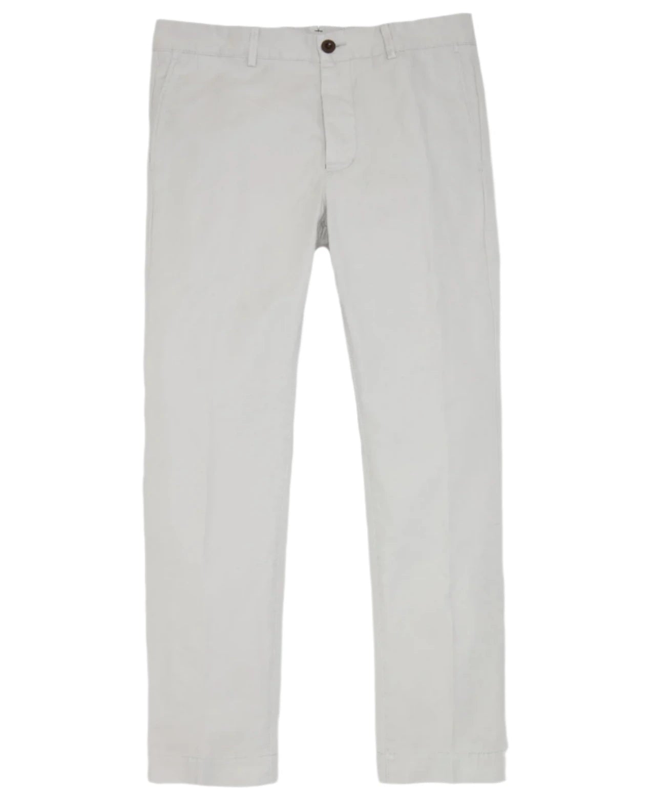 The Sid Mashburn Garment-Dyed Field Pant is a light grey, straight-leg work pant in durable cotton twill with button and zip closure—a versatile four-season staple for any wardrobe, shown laid flat.