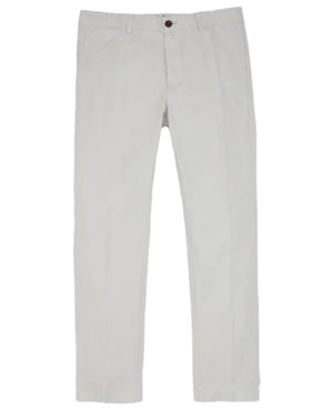 The Sid Mashburn Garment-Dyed Field Pant is a light grey, straight-leg work pant in durable cotton twill with button and zip closure—a versatile four-season staple for any wardrobe, shown laid flat.
