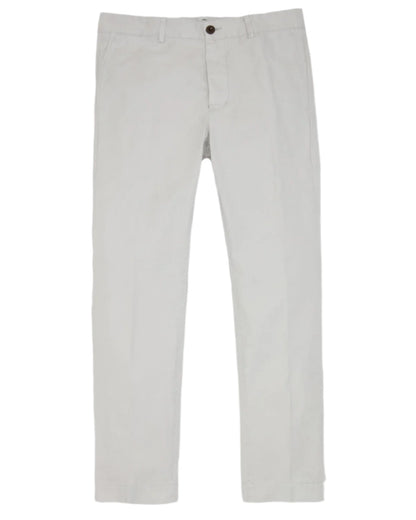 The Sid Mashburn Garment-Dyed Field Pant is a light grey, straight-leg work pant in durable cotton twill with button and zip closure—a versatile four-season staple for any wardrobe, shown laid flat.