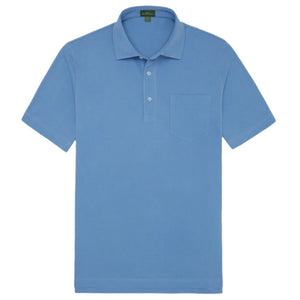 Sid Mashburn's Short-Sleeved Pique Polo is made from soft pima cotton, featuring a collar, short sleeves, a buttoned placket, tennis tail, and chest pocket.