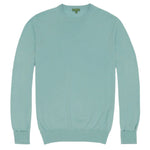 The Sid Mashburn Fine-Gauge Crewneck Sweater in light blue is crafted from Escorial wool and features long sleeves with ribbed cuffs, hem, and collar. Shown laid flat on a white background.