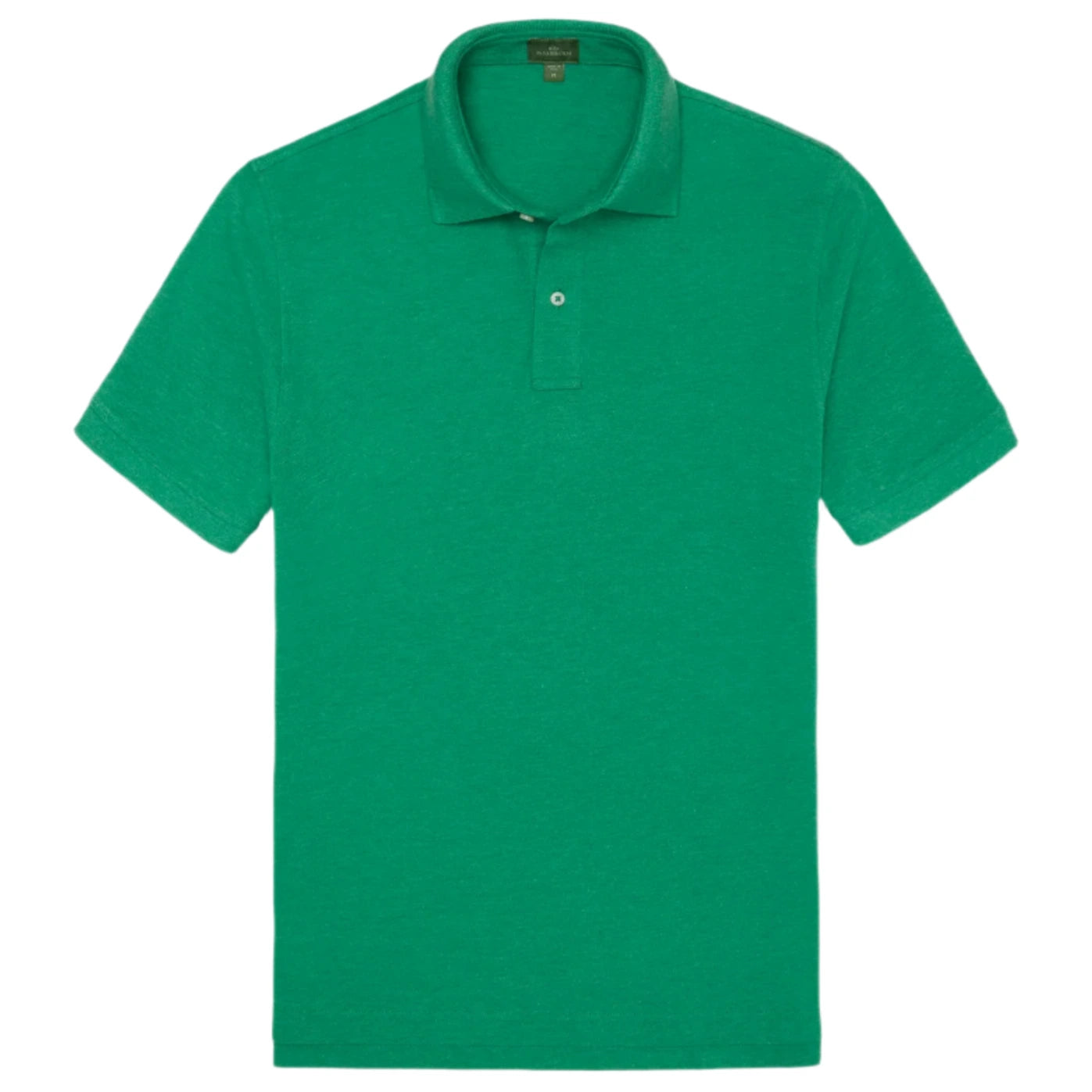 The Sid Mashburn Short-Sleeved Polo, crafted from Peruvian pima cotton in plain green with a collar and two buttons, is shown laid flat on a white background.