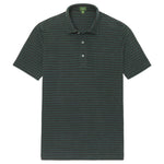 The Sid Mashburn Heather Short-Sleeved Polo is a men’s shirt in dark green and black stripes, crafted from premium pima cotton with short sleeves, a collar, and a two-button placket.