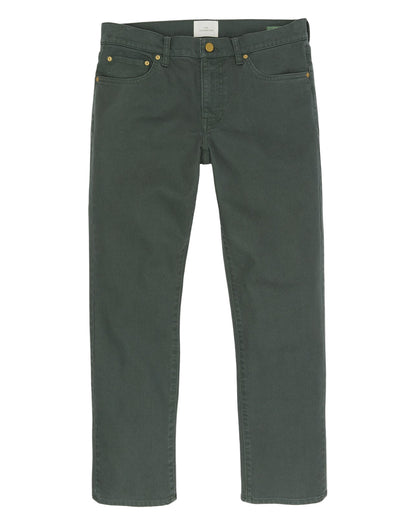 The Sid Mashburn Clift Jean is a straight-leg, dark green five-pocket jean made from garment-dyed proprietary denim, shown laid flat on a white background.