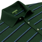 The Sid Mashburn Long-Sleeved Rally Polo is a green sweater-knit shirt with blue and black horizontal stripes and white buttons, displayed chest-up on a flat surface.