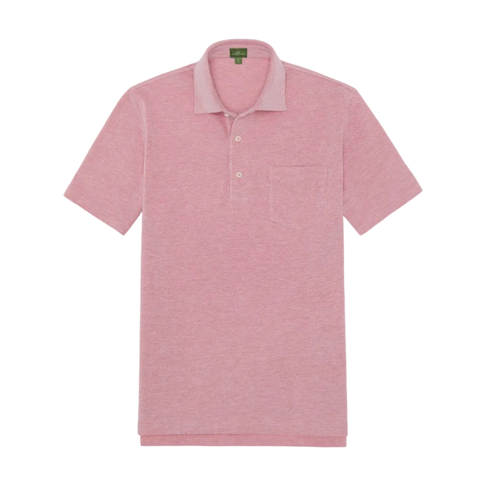 A Sid Mashburn Short-Sleeved Polo in light pink Peruvian pima cotton, featuring a cut-and-sew collar, three buttons, and a chest pocket, displayed flat on a white background.