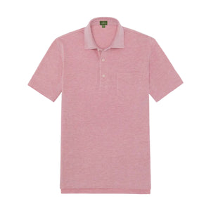 A Sid Mashburn Short-Sleeved Polo in light pink Peruvian pima cotton, featuring a cut-and-sew collar, three buttons, and a chest pocket, displayed flat on a white background.