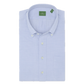 Short-sleeved button-down popover sport shirt by Sid Mashburn in textured blue, featuring a front pocket and a green label, displayed on a white background.