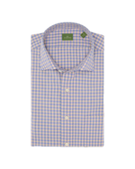 Sid Mashburn Spread Collar Sport Shirt in folded light blue and beige checkered slim fit style, featuring a spread collar and displayed on a white background.
