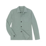 Sid Mashburn Chore Jacket in sage green cotton canvas, featuring three front pockets, displayed flat on a white background.