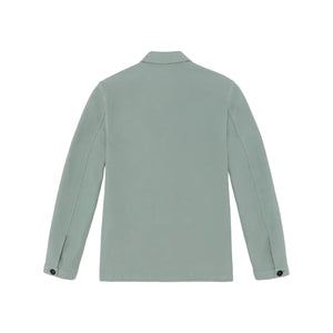 Sid Mashburn Chore Jacket in sage green, shown from the back; crafted from cotton canvas with long sleeves, a collar, and buttoned cuffs.