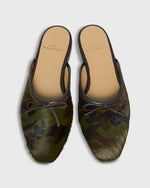 Ann Mashburn Joy Mule camouflage-print slip-on flat mules with an almond-shaped toe and a small bow detail.