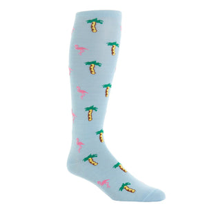 Add a playful touch to your formal look with Dapper Classics’ Sky Blue with Rose Flamingo and Palm Trees Cotton Sock, featuring a linked toe for comfort.