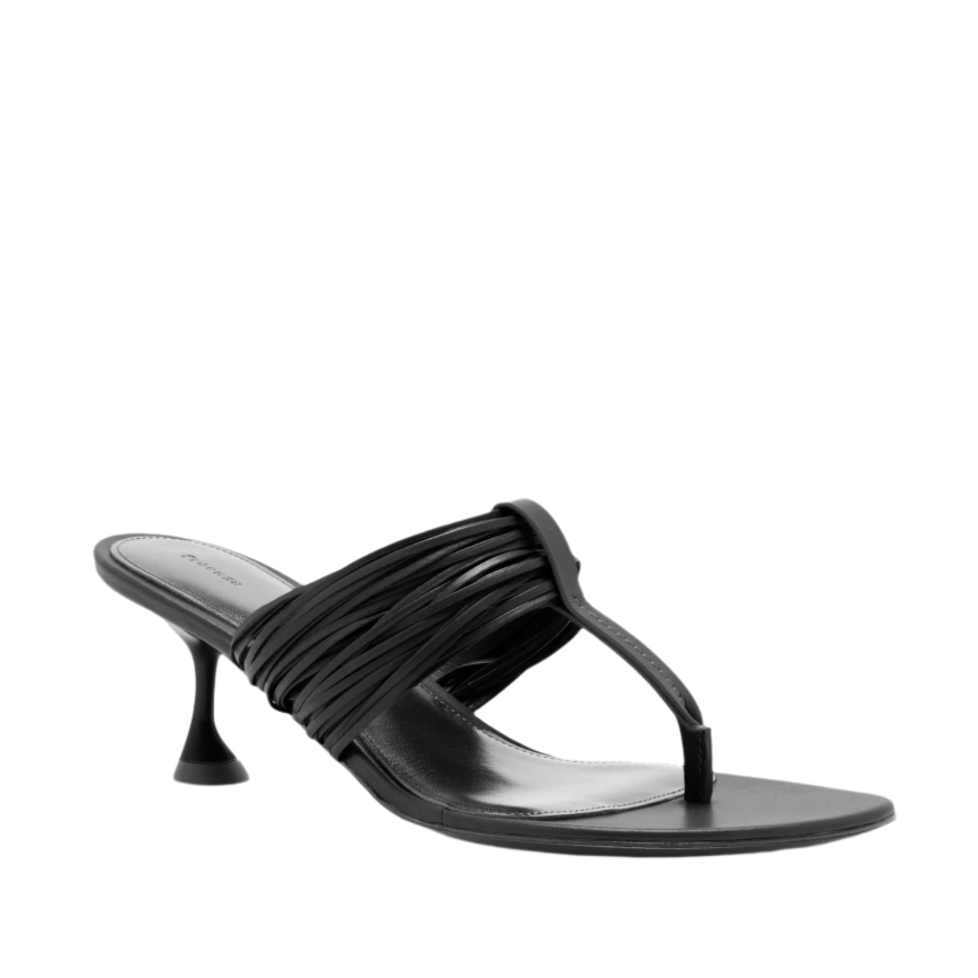 The Proenza Schouler Cable T Strap Sandals feature a square toe, thin thong strap, gathered top strap, chic ruched details, and an easy slip-on design.