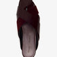 The Proenza Schouler Slant Cross Slides in maroon feature wide crisscross calf suede straps and a slightly textured footbed, shown here from a top-down view.