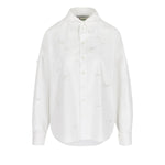 Bernadette Everett Rose Embroidered Shirt, an oversized white button-down featuring scattered tonal rose embroidery.
