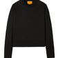 The Guest in Residence Shrunken Crew Cashmere Sweater, a dark green long-sleeve slim fit design, features a crew neckline and ribbed cuffs, crafted from lightweight knit fabric and displayed against a plain white background.