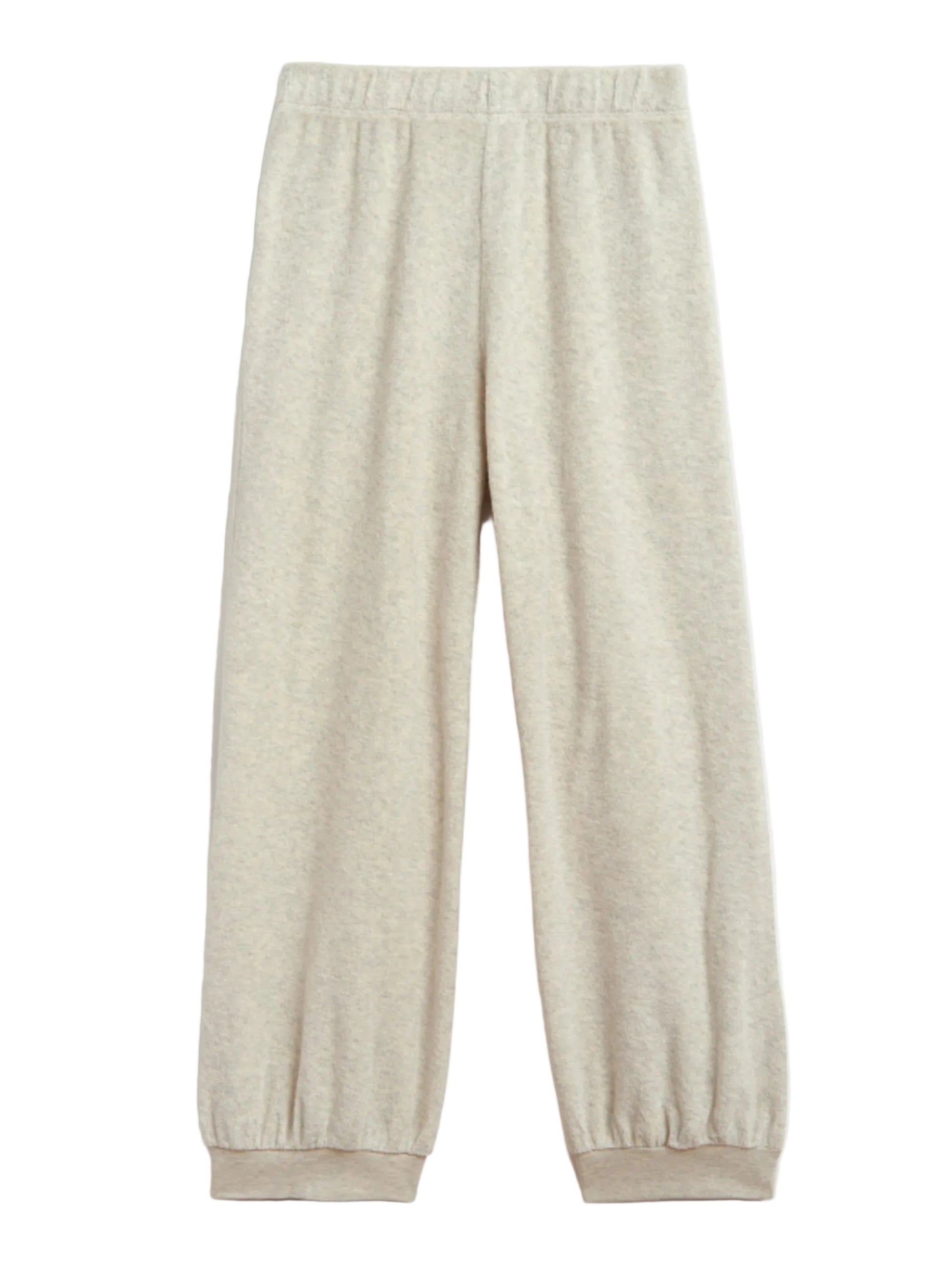 Suzie Kondi's Tosk Harem Pants in light grey, crafted from beach-ready terry with an elastic waistband and cuffs, are shown against a white background.