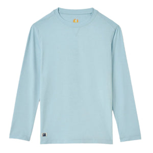 The Johnnie-O Boys' Basin Jr. Performance UPF Long Sleeve Sun Shirt is shown on a white background, offering UPF50 sun protection and keeping kids cool and dry in style.