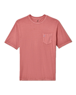 A Dale 2.0 Tee by Johnnie-O, in pink, garment-dyed with a crew neck and short sleeves, crafted from soft cotton modal and featuring a chest pocket, is laid flat on a white background.