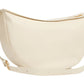 Introducing the Large Moon Sling Bag by Mansur Gavriel: a cream-colored, half-moon shaped crossbody bag with a simple design, adjustable strap, and gold buckle.