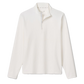 The Johnnie-O Hoppin QZ Pullover is a plain white, long-sleeve ribbed performance 1/4-zip featuring a stand collar and partial front zipper for stylish versatility on any occasion.