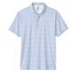 The Johnnie-O Marietta Polo is a light blue, short-sleeve featherweight shirt with a subtle small floral print, featuring a buttoned neckline and a classic collar. Displayed on a white background, this stylish piece combines the lightweight comfort of modern design with the timeless appeal of classic performance polos.