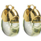 Lizzie Fortunato Organic Gold Hoops feature translucent green resin lower halves and shiny gold metal upper sections.