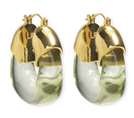 Lizzie Fortunato Organic Gold Hoops feature translucent green resin lower halves and shiny gold metal upper sections.
