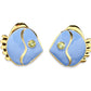 The Mikuni Stud Earrings by Lizzie Fortunato feature gold and blue periwinkle enamel fish shapes with green gemstone eyes, accented by shimmering lemon quartz stones, set against a white background.