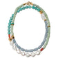 The Cabana Necklace by Lizzie Fortunato features turquoise, green, and blue beads, gold accents, red details, and white pearl-like beads in a stylish layered design.