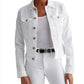 A person is wearing the AG Robyn Denim Jacket, a women's jean jacket in AG Cloud Soft Denim™, over a white tank top, paired with white jeans and a black belt.