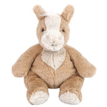 The Mon Ami Bailey Horse is a soft brown and white plush, sitting upright with a white patch on its face and belly—an adorable cuddle companion shown against a plain white background.